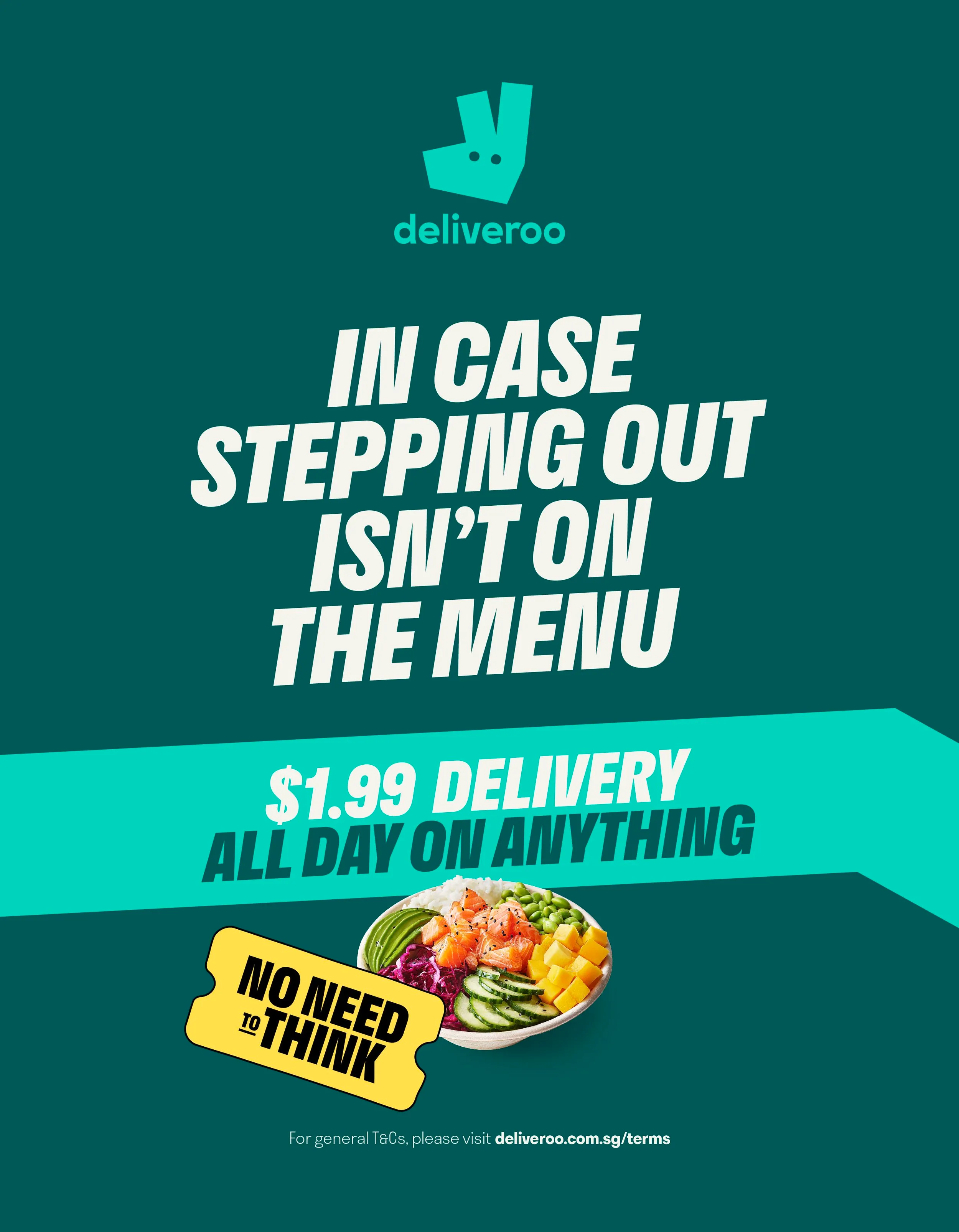 Deliveroo No Need to Think OOH placement, creative one