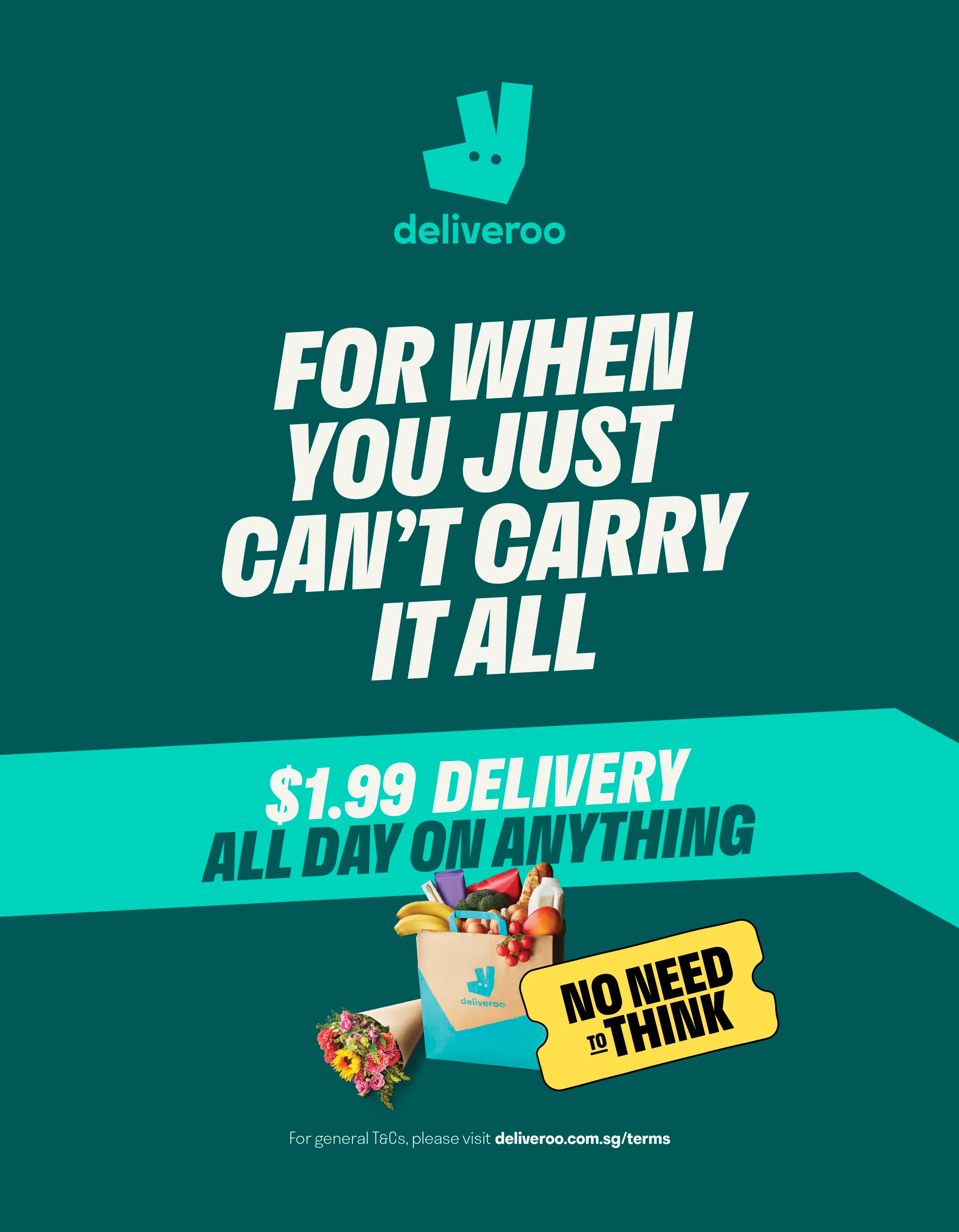 Deliveroo No Need to Think OOH placement, creative three