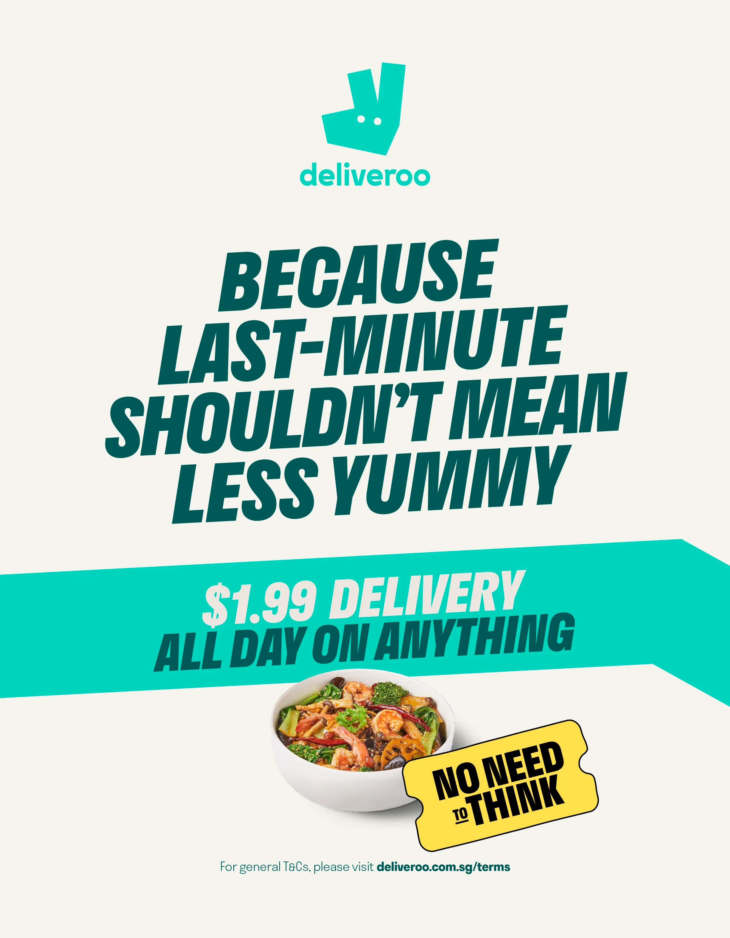 Deliveroo No Need to Think OOH placement, creative four
