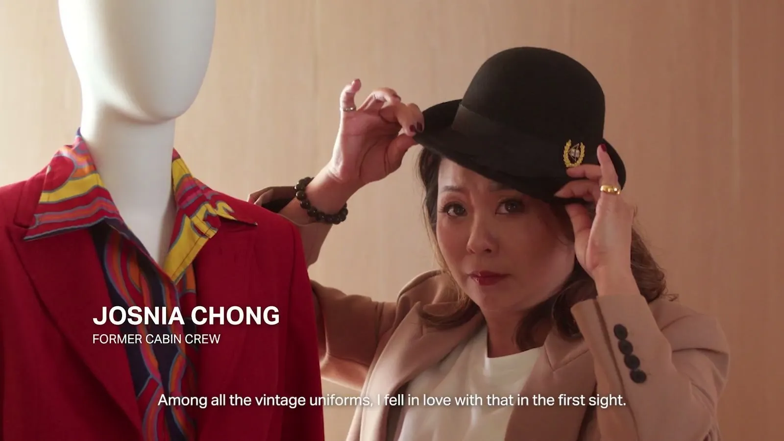 Tailored to Fly film still — Cathay Pacific crew in period uniform